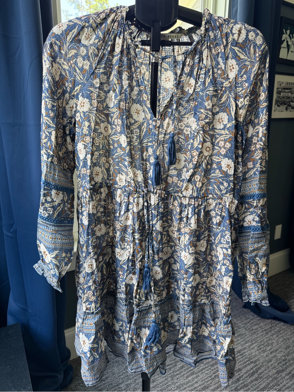 Veronica Beard Danica Blue Floral Tassel Mini Dress Size Medium